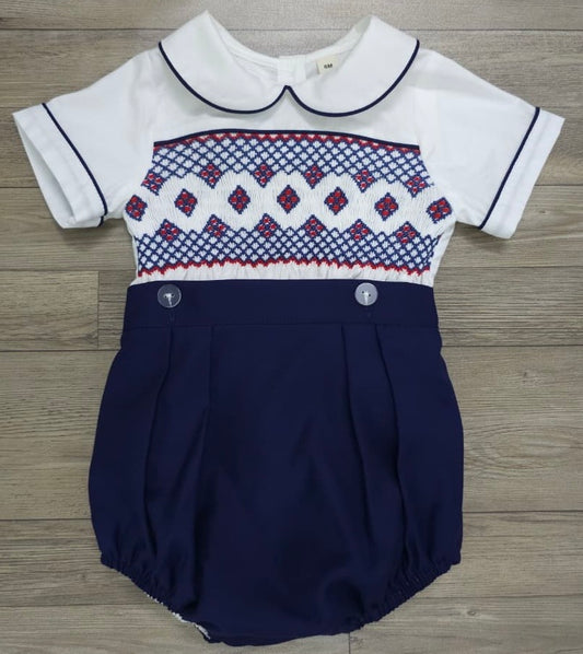 Navy and red smocked boys suit ( got matching dress available )