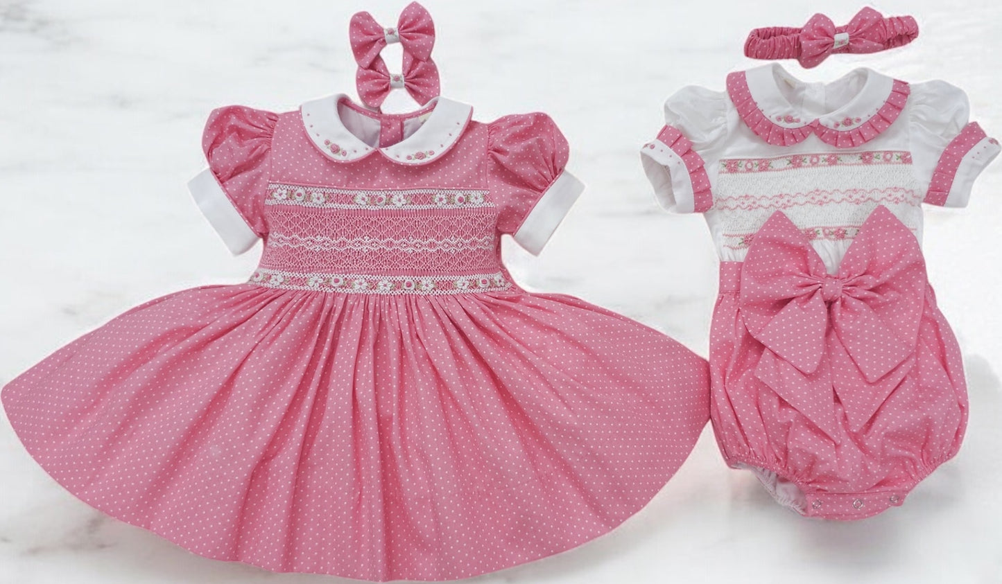 Pink polkadot romper ( got matching dress available )