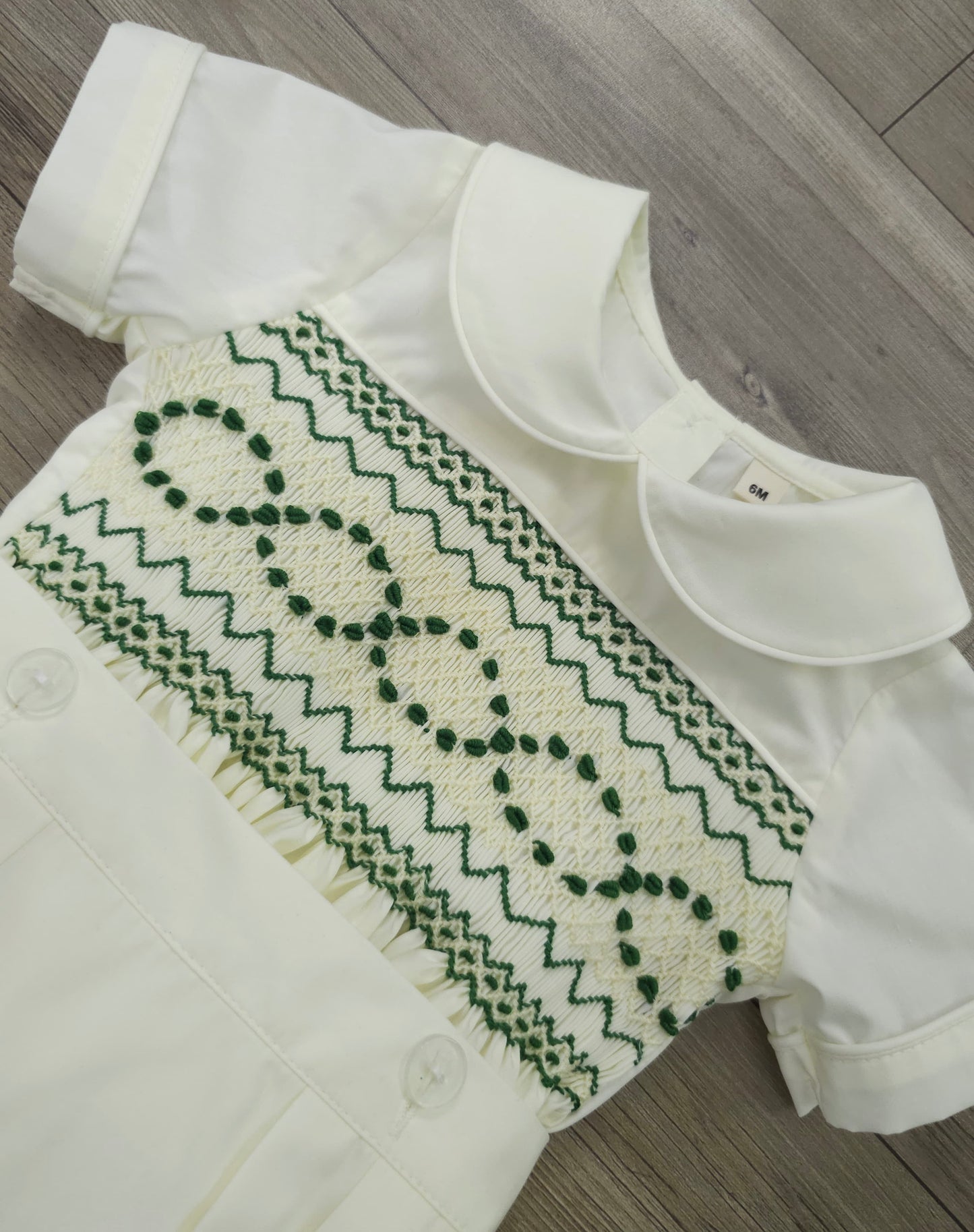 Cream and green smocked boys suit ( got matching dress available ) PRE ORDER HERE IN 2-3 WEEKS