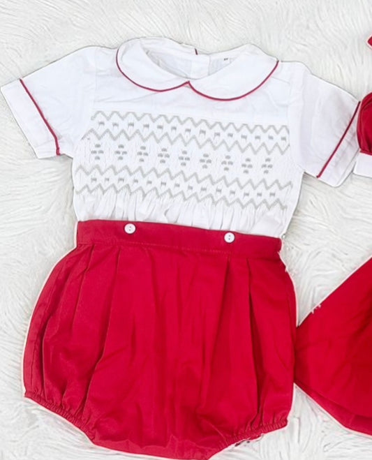 Red and grey boys suit