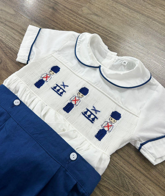 Soldier boy smocked suit