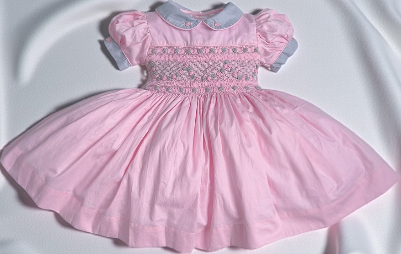 Pink with grey garland smocking