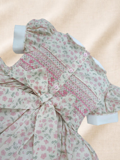 Soft Pink Vintage Style Hand-Smocked Back & Front Dress (Pre Order)