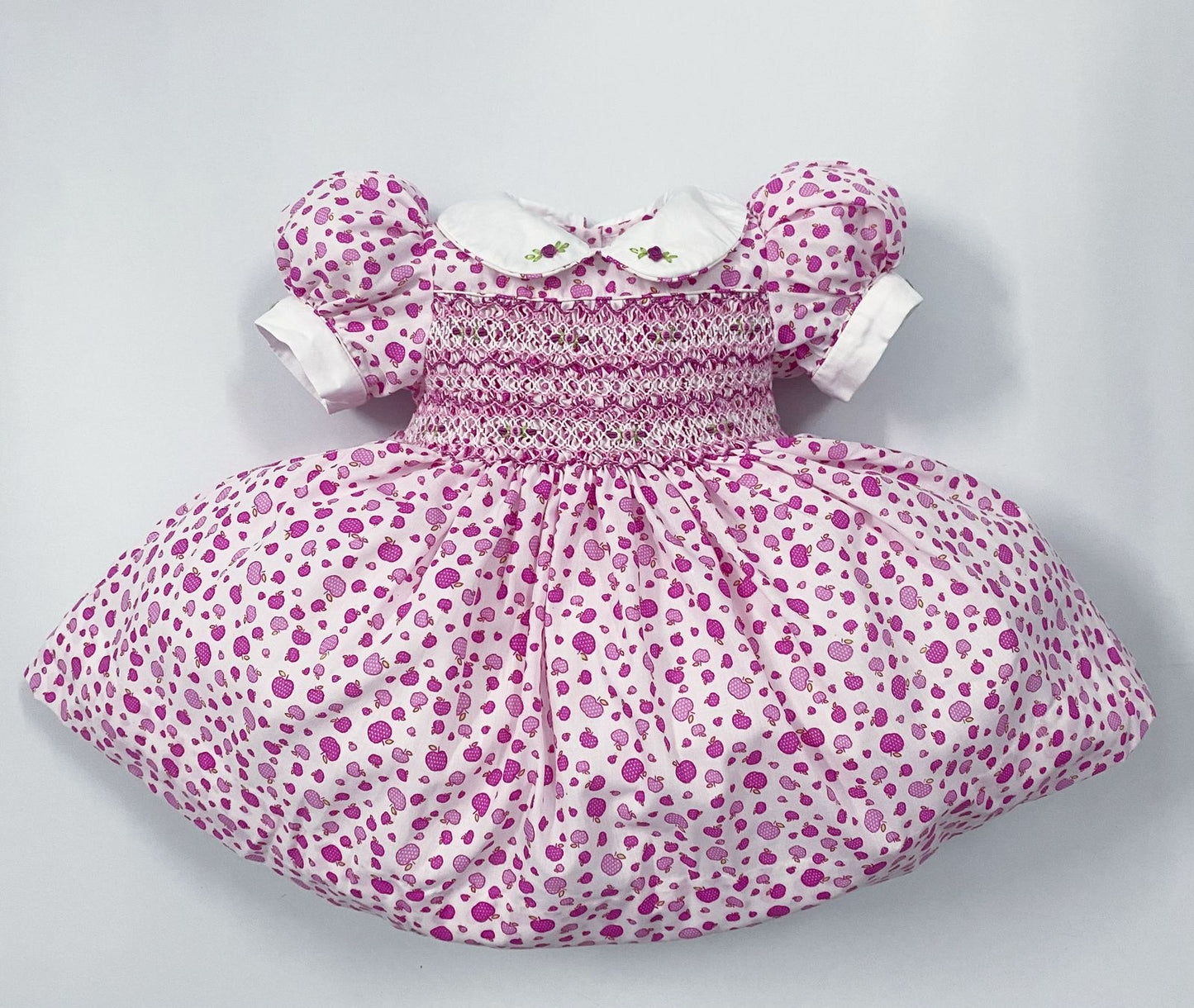 Luxe apple print smocked dress