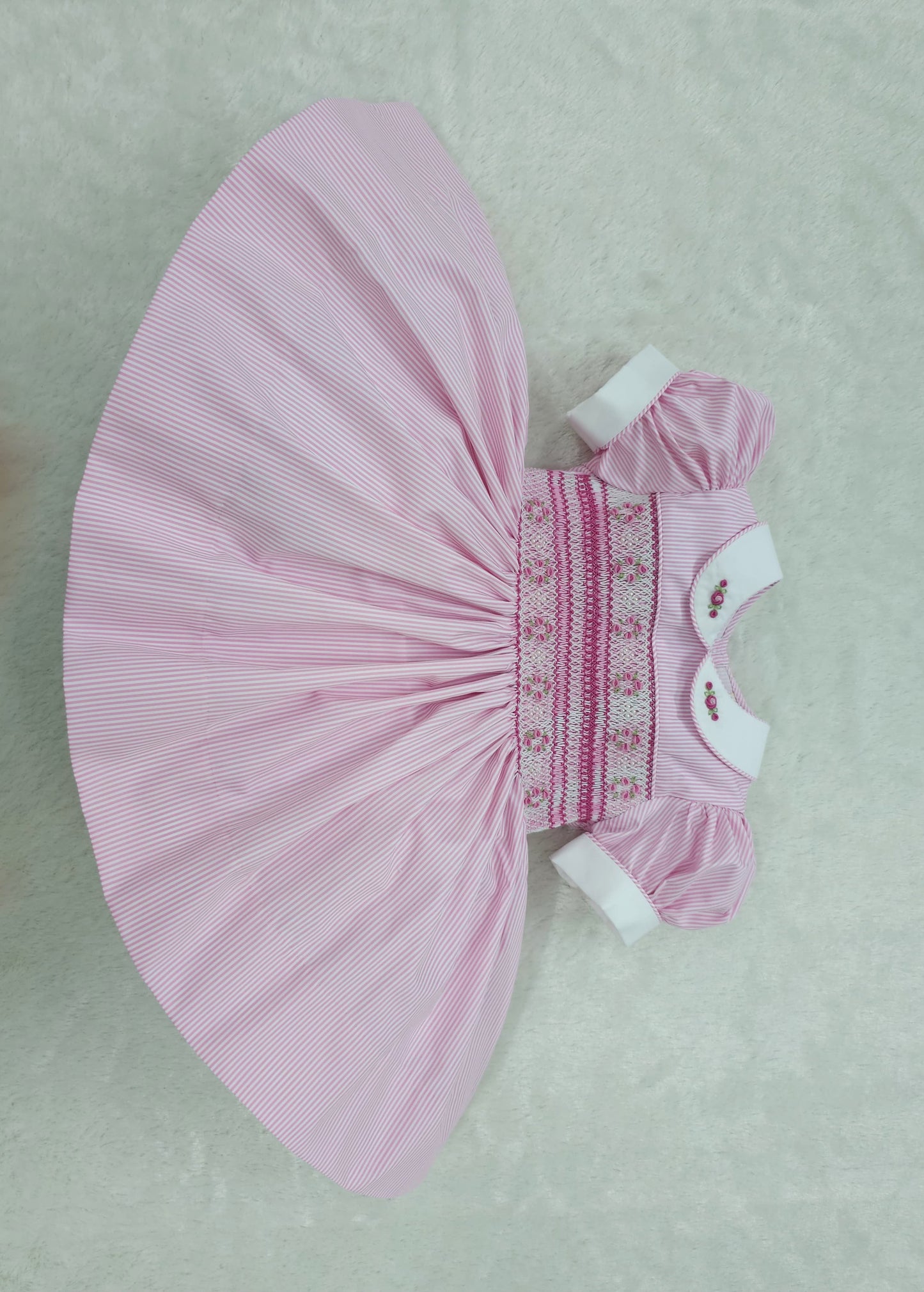 Pink stripe hand smocked dress