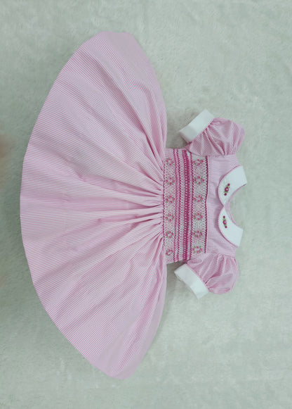 Pink stripe hand smocked dress