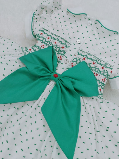 Green Swiss dot smocked back & front