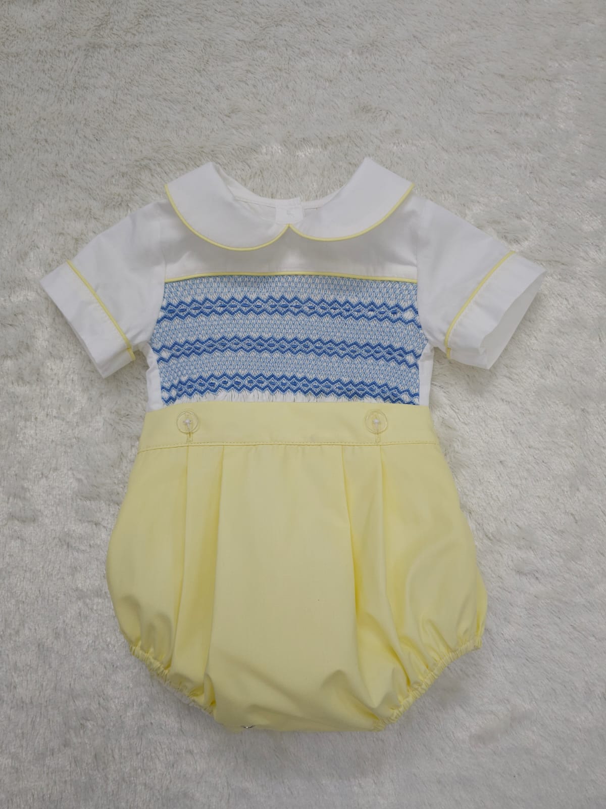 Lemon and blue smocked boys suit