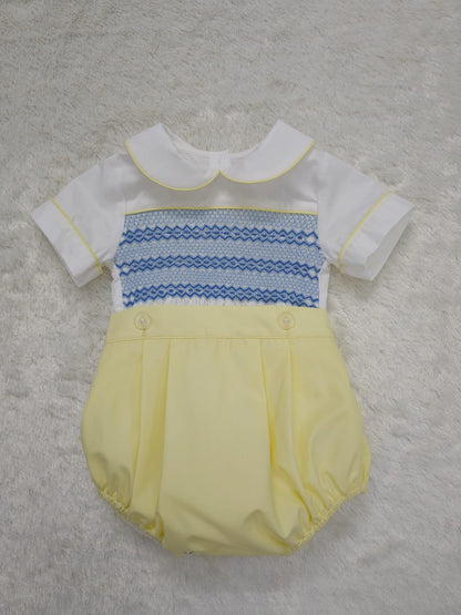 Lemon and blue smocked boys suit