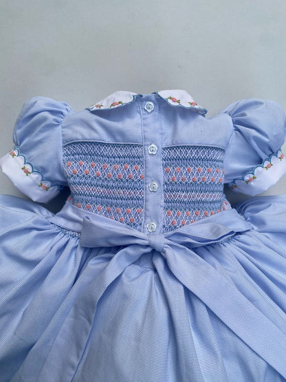 Luxe Blue and pink smocked back and front
