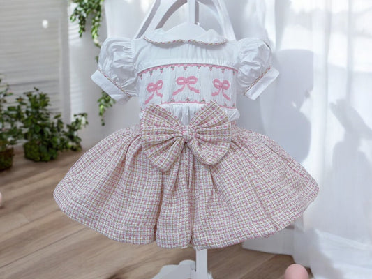 Pink bow tweed skirt set ( matching baby romper available )