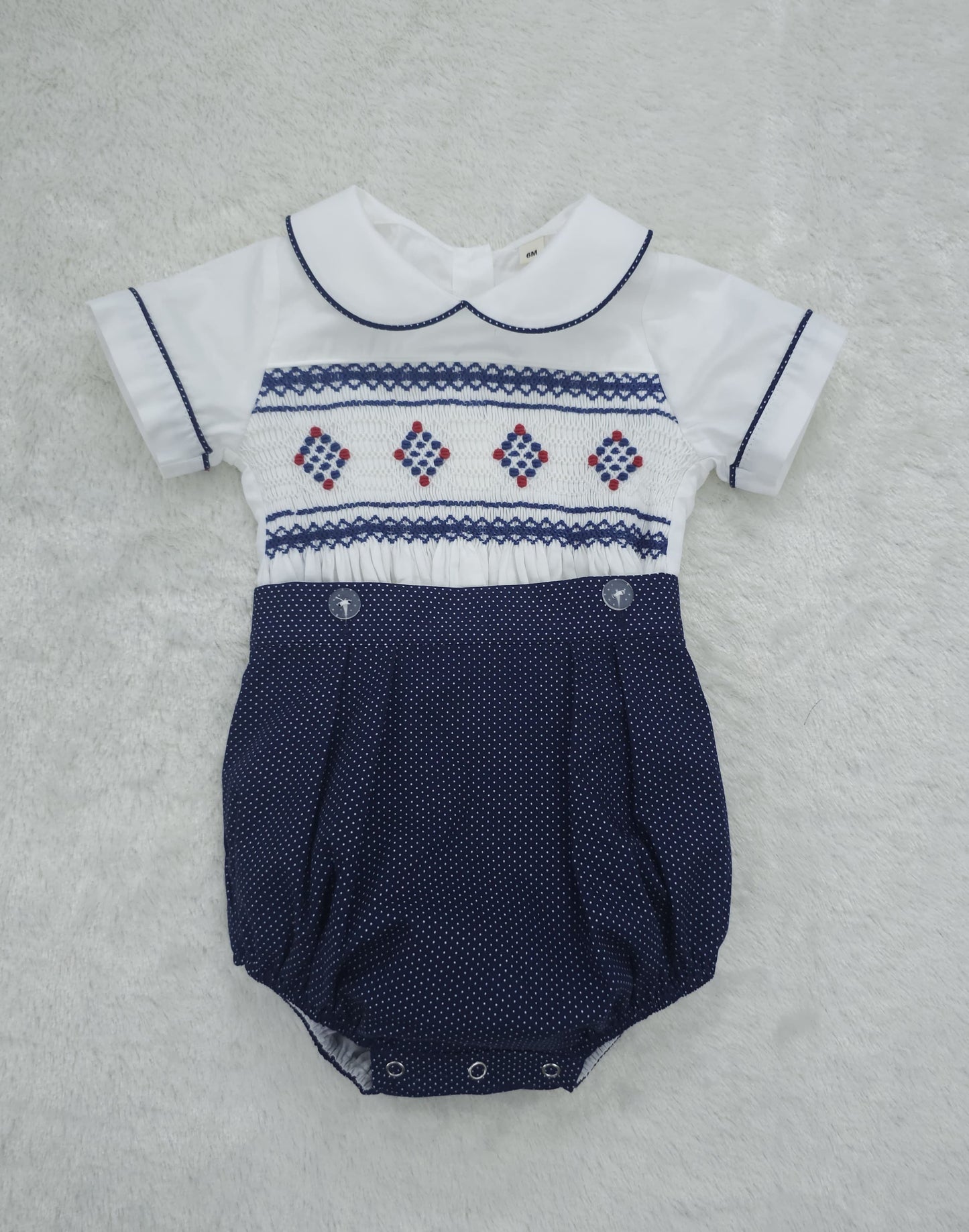 Navy polkadot boys suit ( got matching girls romper and dress available )