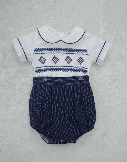 Navy polkadot boys suit ( got matching girls romper and dress available )