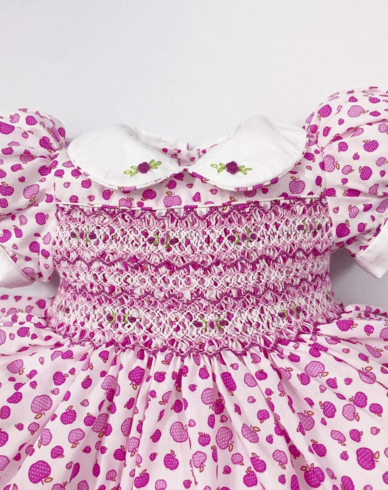 Luxe apple print smocked dress