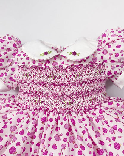 Luxe apple print smocked dress