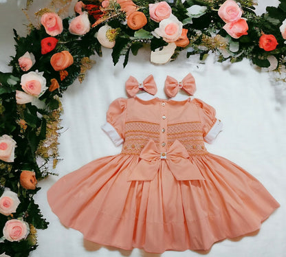 Peach smocked back and front Dress