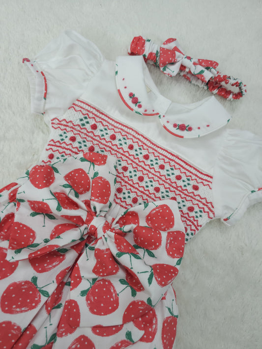 Strawberry smocked romper