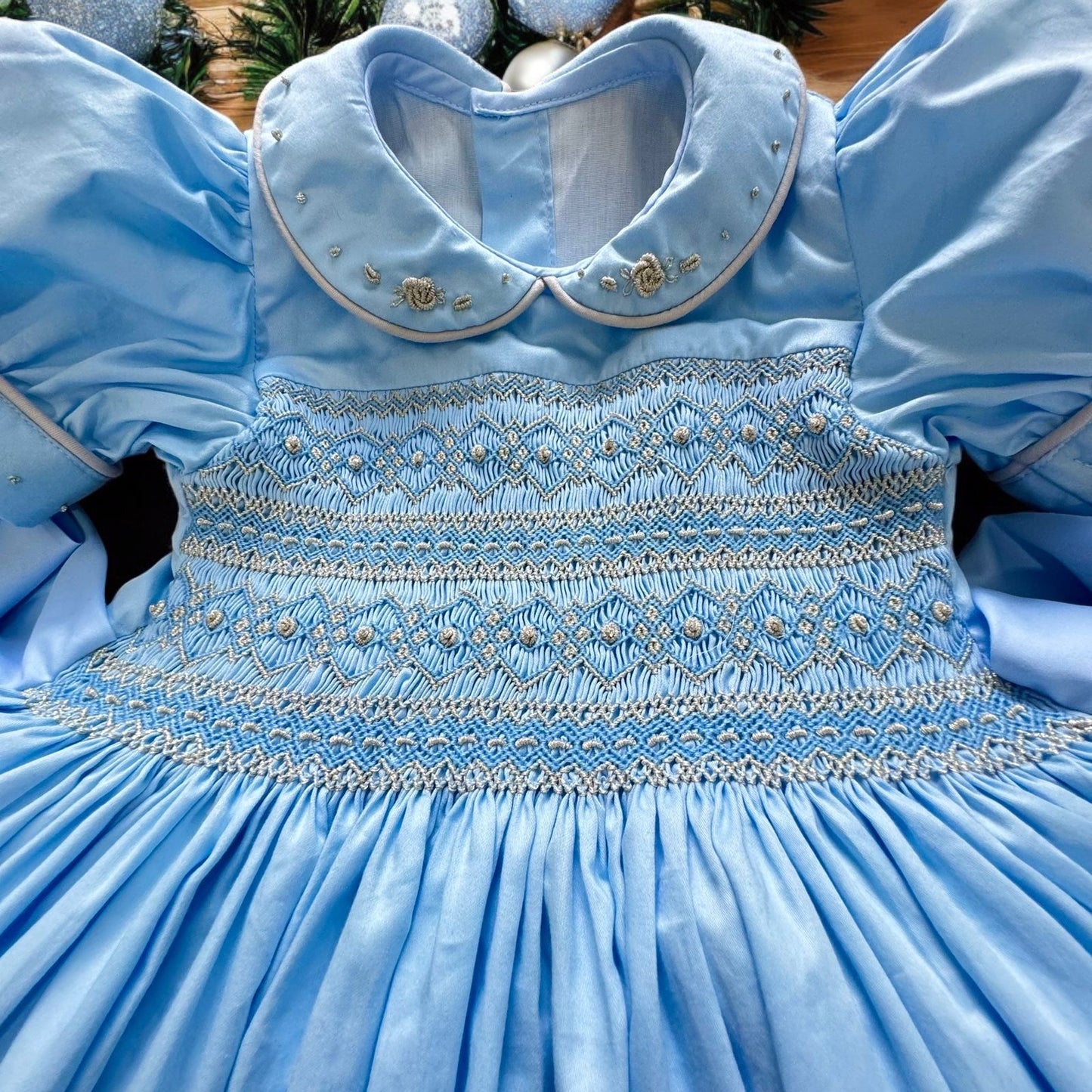 Blue & Silver smocked dress