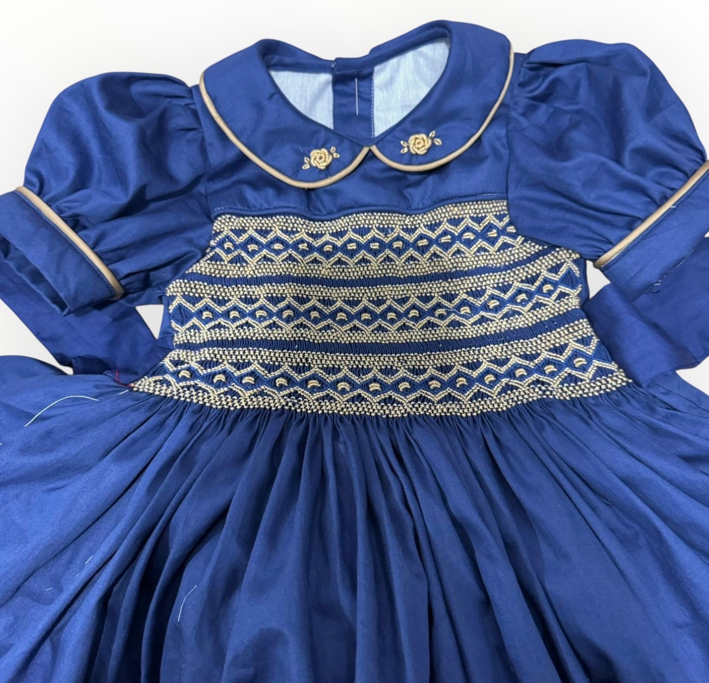 Navy with gold smocking dress ( matching boys suit available )