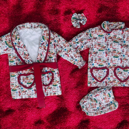 Girls Christmas jarmas and matching quilted dressing coat ( got matching boys set available ) PRE ORDER HERE IN 2 WEEKS