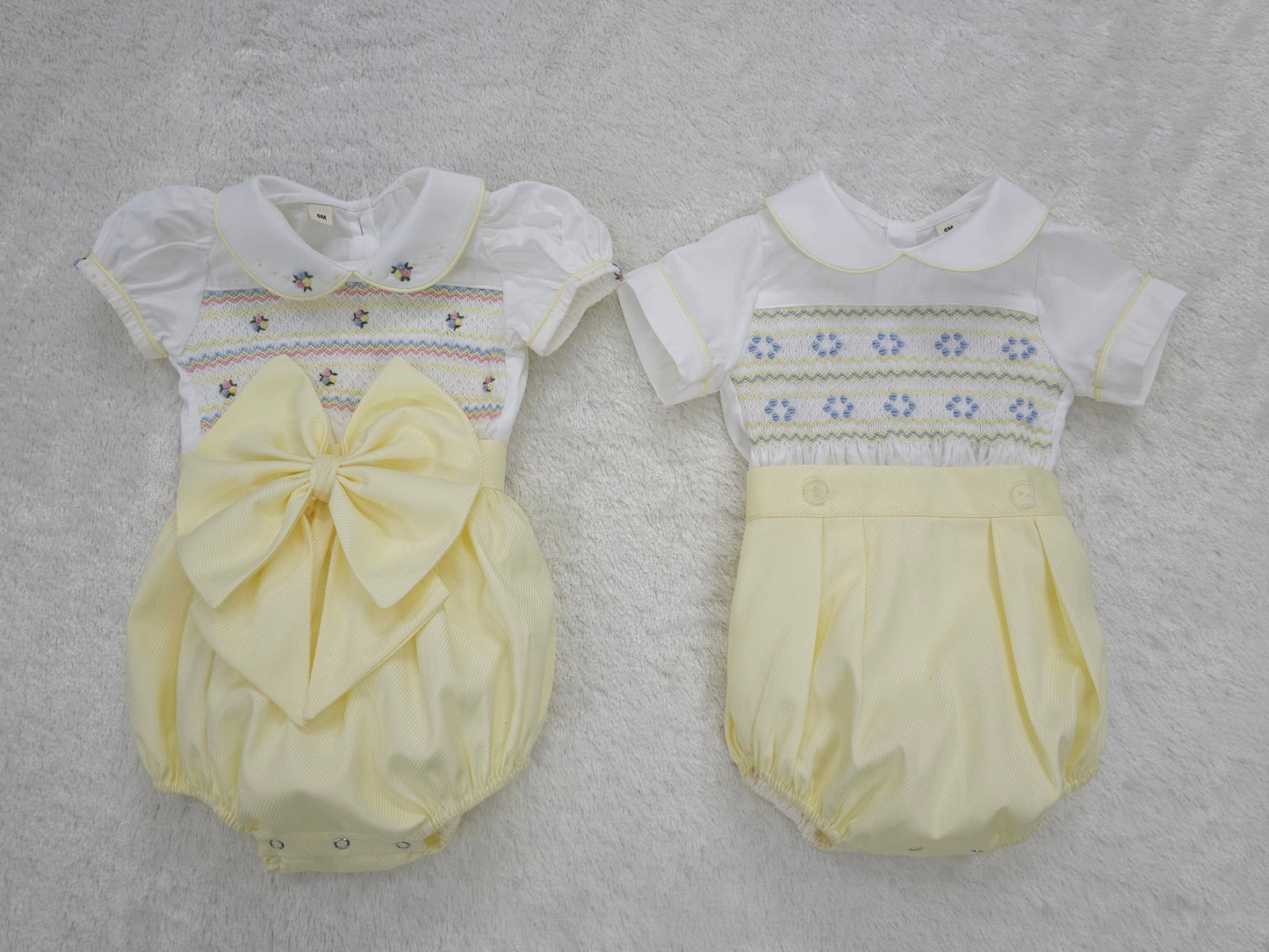 Lemon smocked girls romper ( got matching dress and boys romper available )