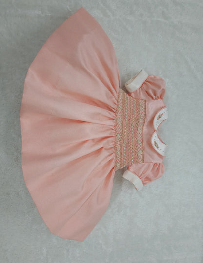 Peach taffeta shimmer smocked dress