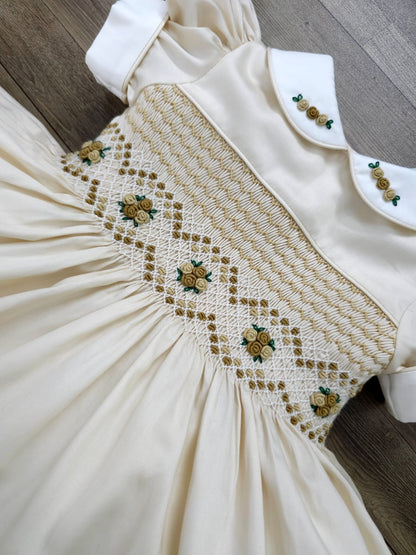 Cream and gold with tan smocking