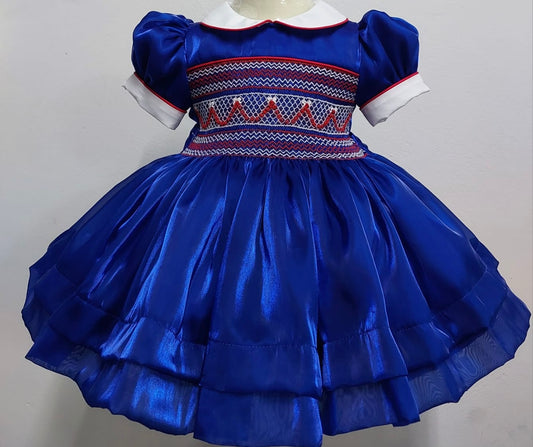Schneewittchen handgesticktes blaues Seidenkleid