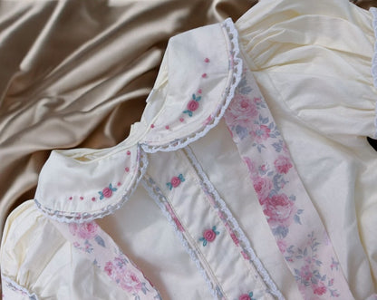 Girls floral romper with smocked waistband and cream shirt ( got matching dress available?