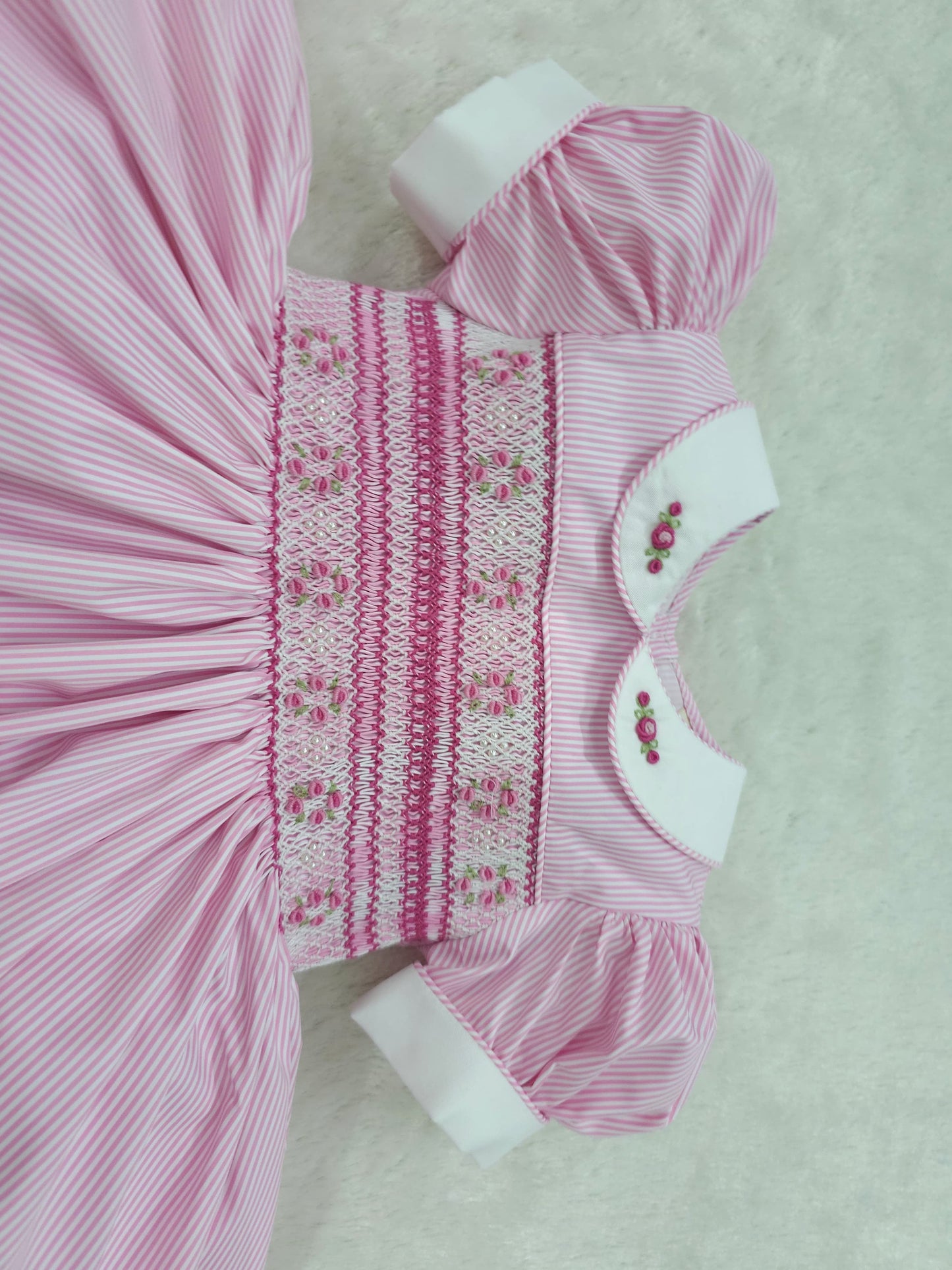 Pink stripe hand smocked dress