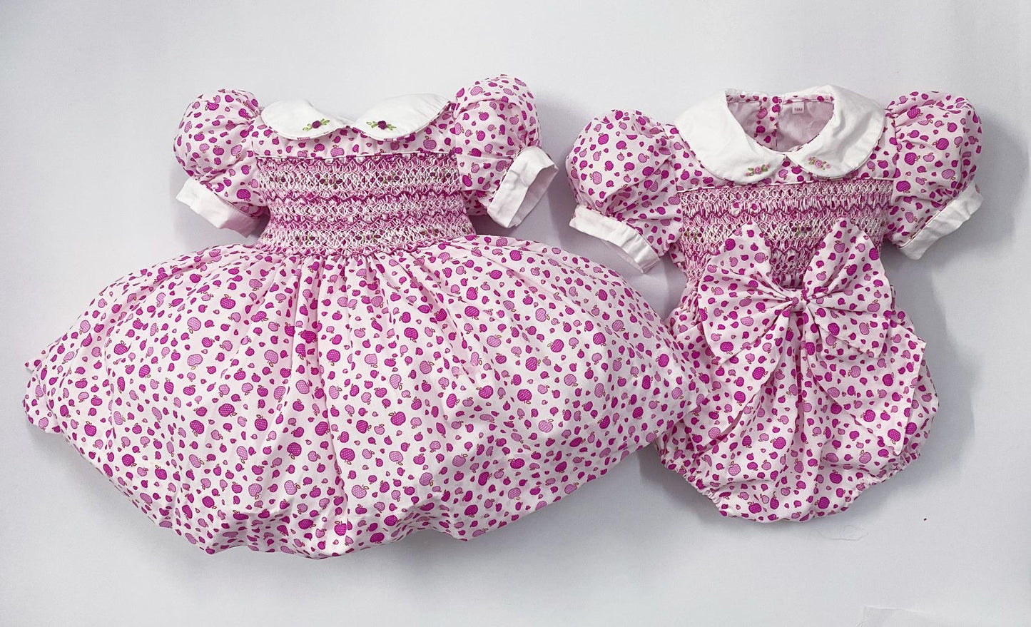Luxe apple print smocked dress