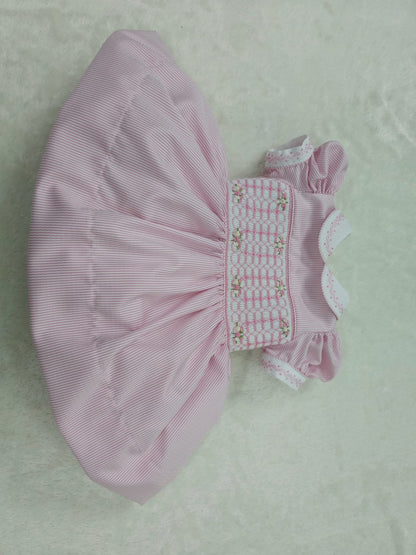 Pink stripe smocked dress