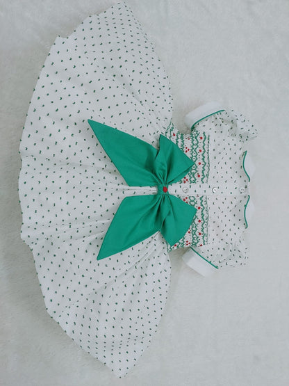 Green Swiss dot smocked back & front