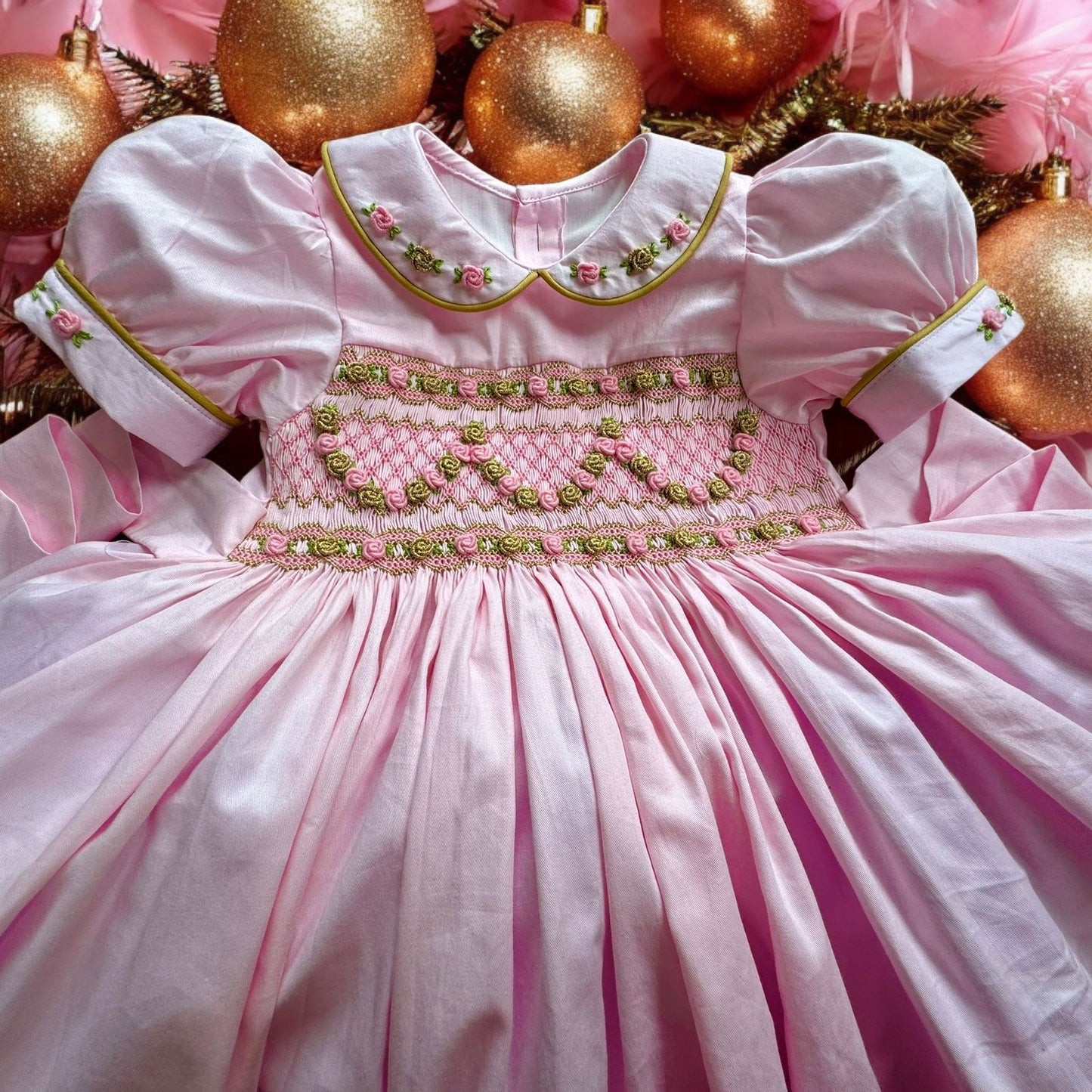 Pink & Gold smocked dress