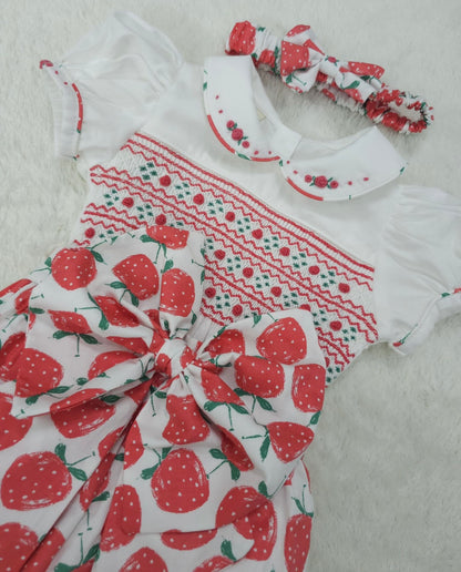 Strawberry smocked romper