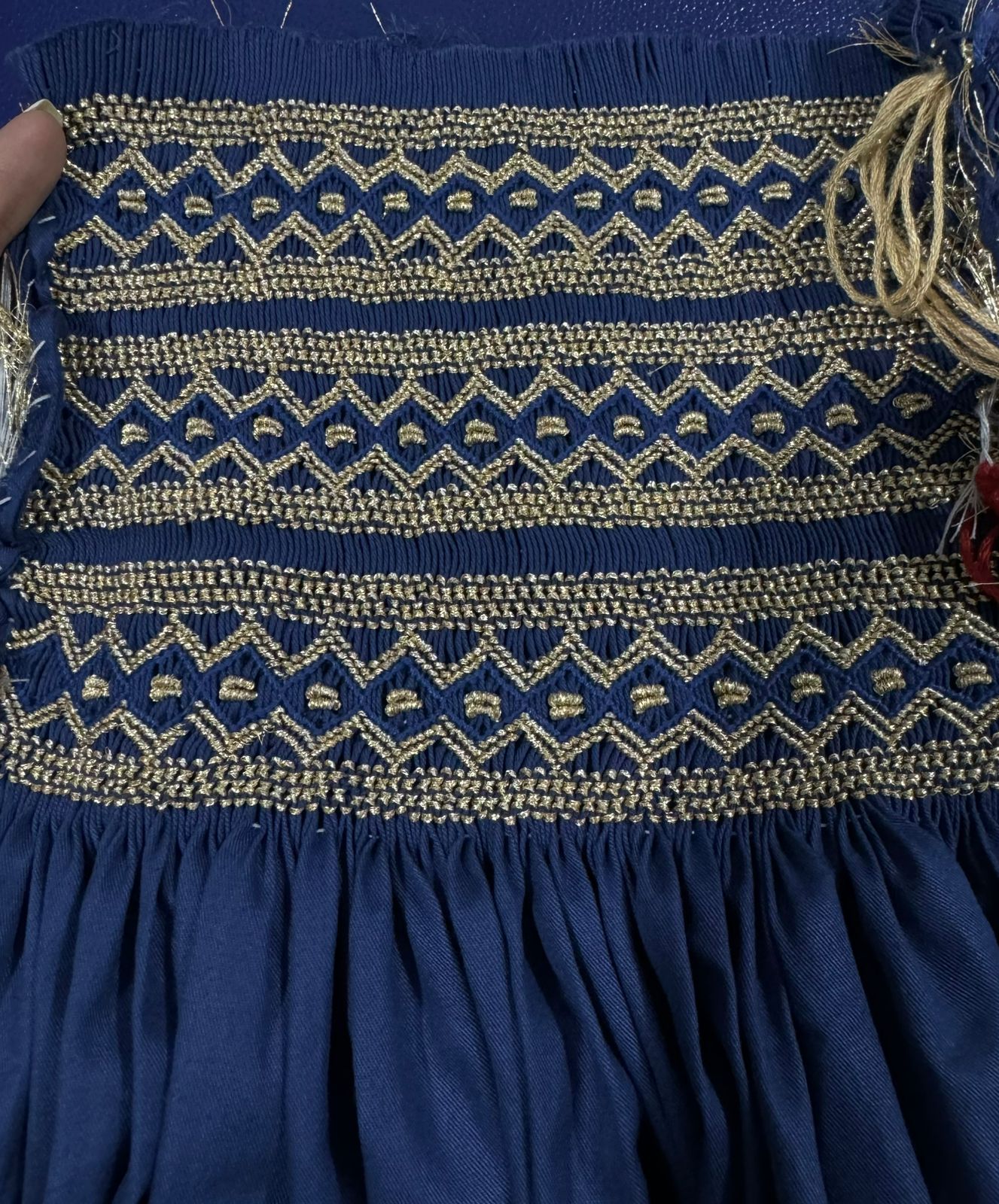 Navy with gold smocking dress ( matching boys suit available )