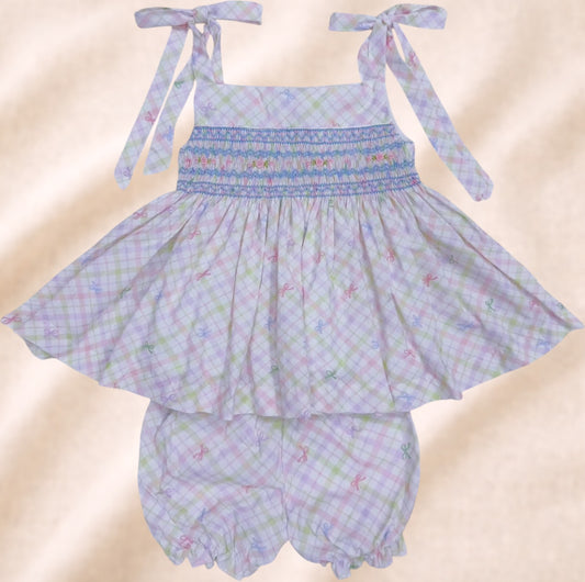 Pastel Summer hand smocked set - Bloomer shorts and summer vest