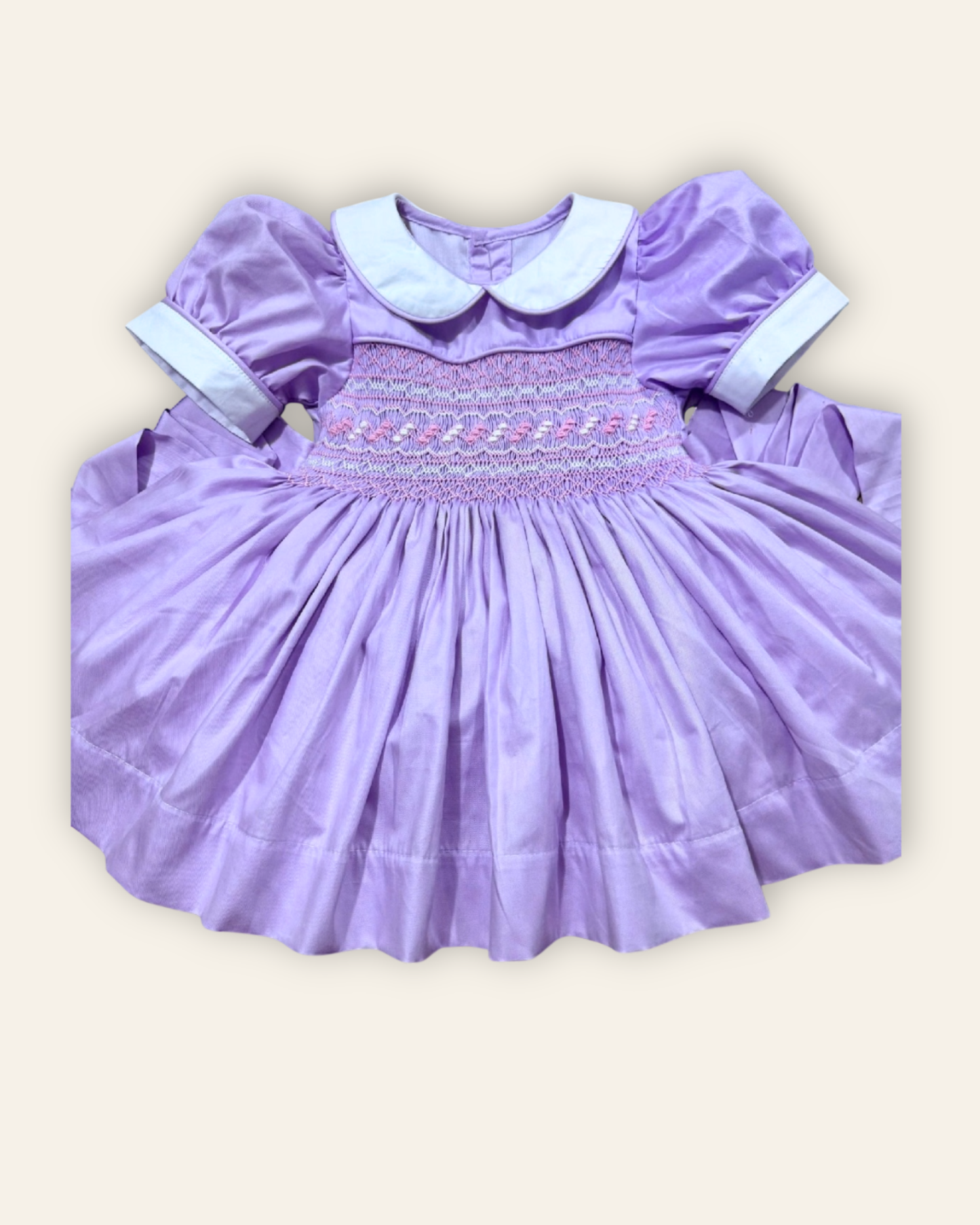 Lilac with pink smocked back and front