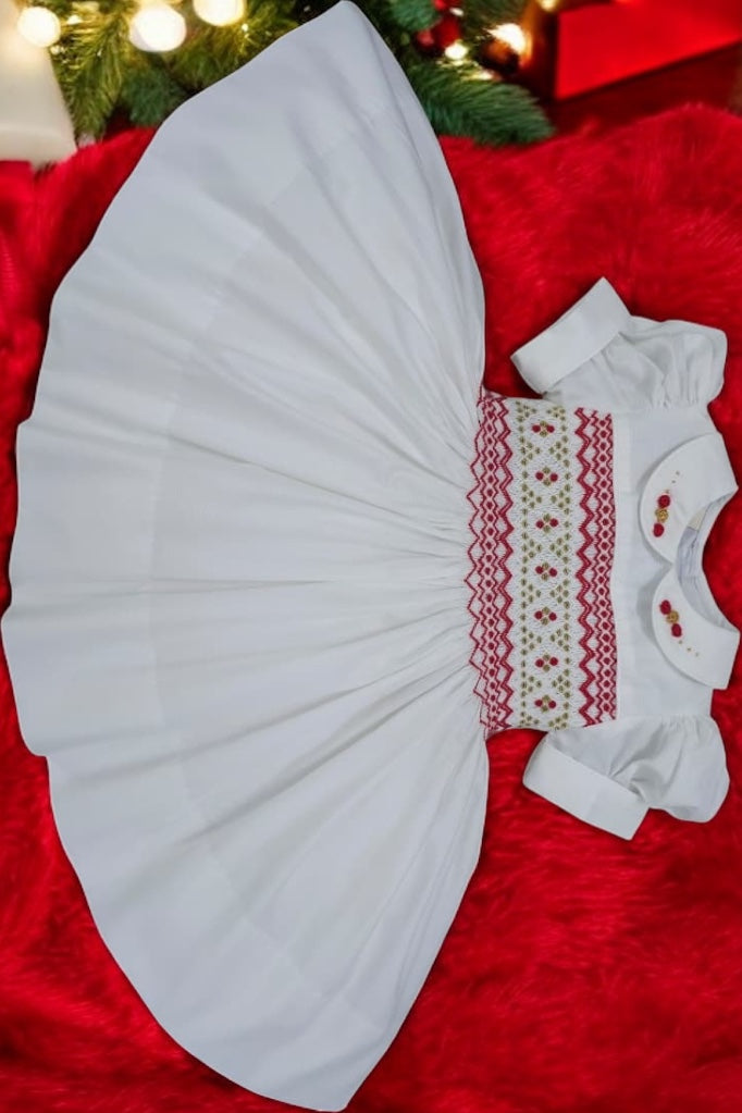 White smocked back and front with red and gold ( for matching boys suit ) PRE ORDER HERE IN 2-3 WEEKS