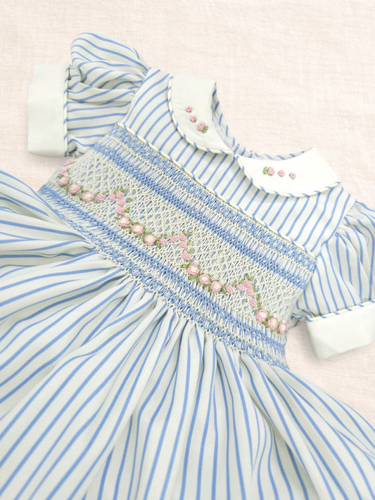 Blue Stripe Hand-Smocked Dress
