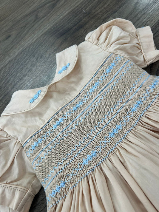 Girls nude and baby blue smocked dress