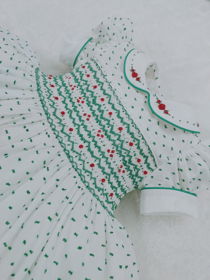 Green Swiss dot smocked back & front