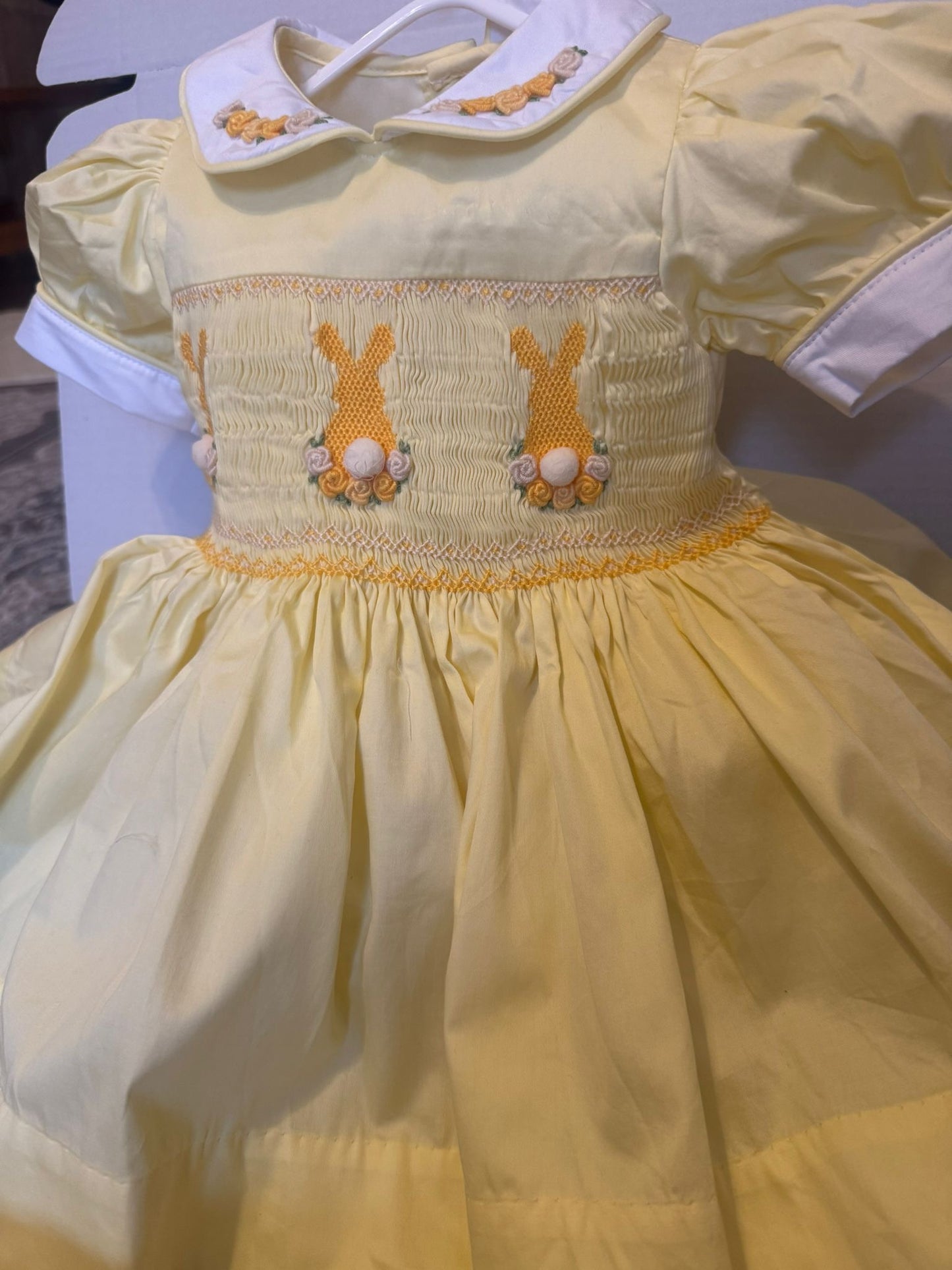 Easter bunny smocked lemon dress