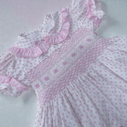 Pink polkadot hand smocked pyjamas