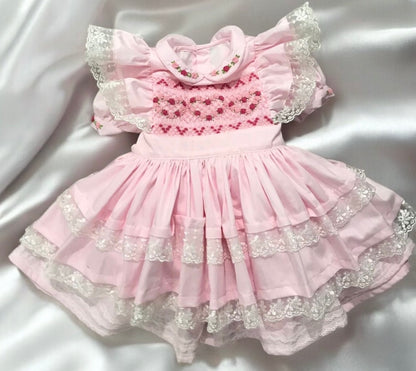 Pink classic dress with smocked pinny