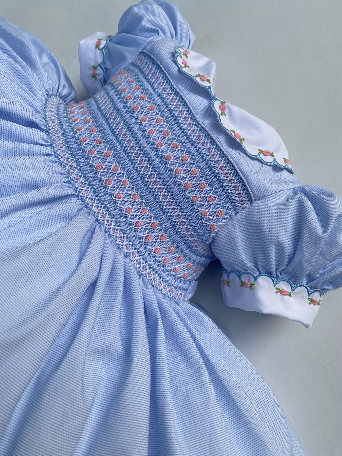 Luxe Blue and pink smocked back and front