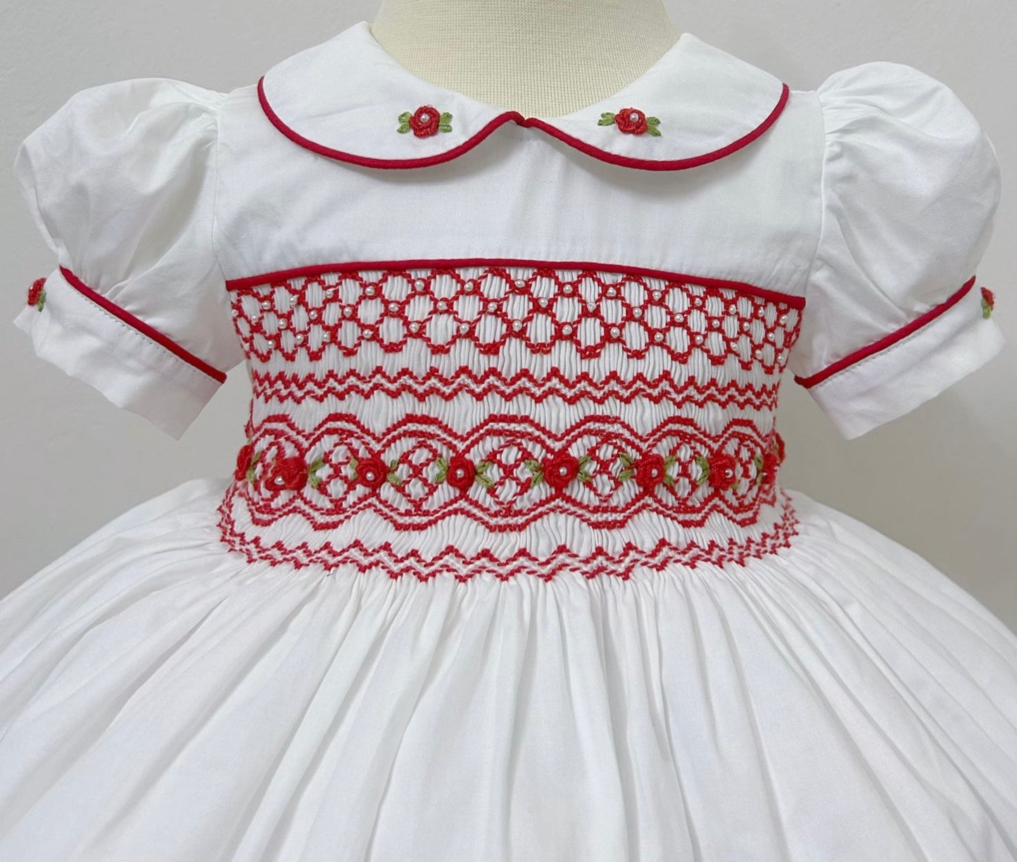 White and Red smocked Dress
