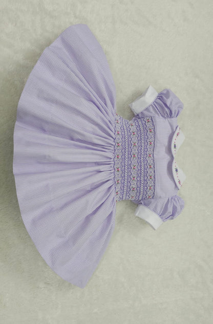 Lilac pinstripe smocked dress
