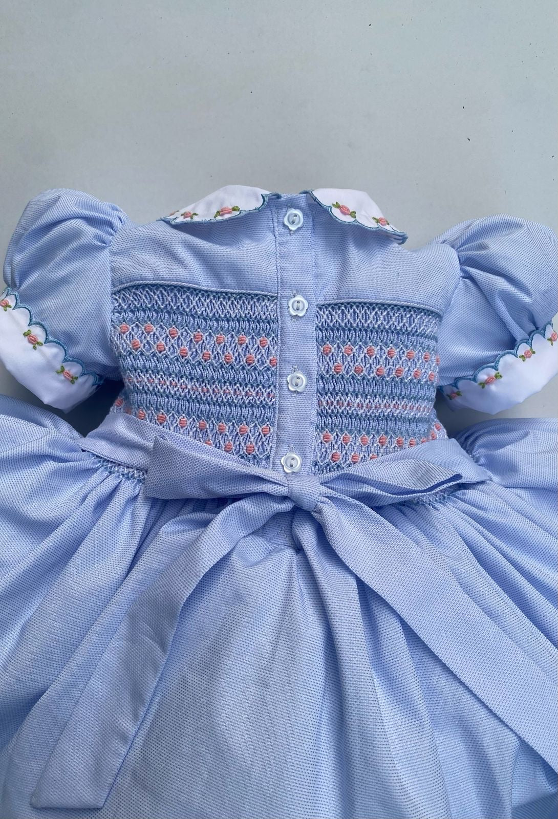Luxe Blue and pink smocked back and front