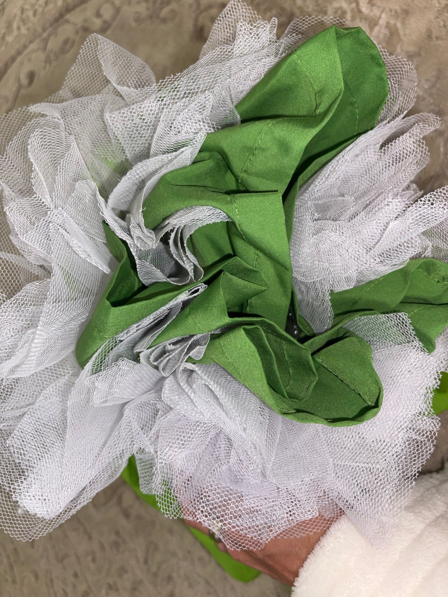 Bright green with hot pink smocked back and front